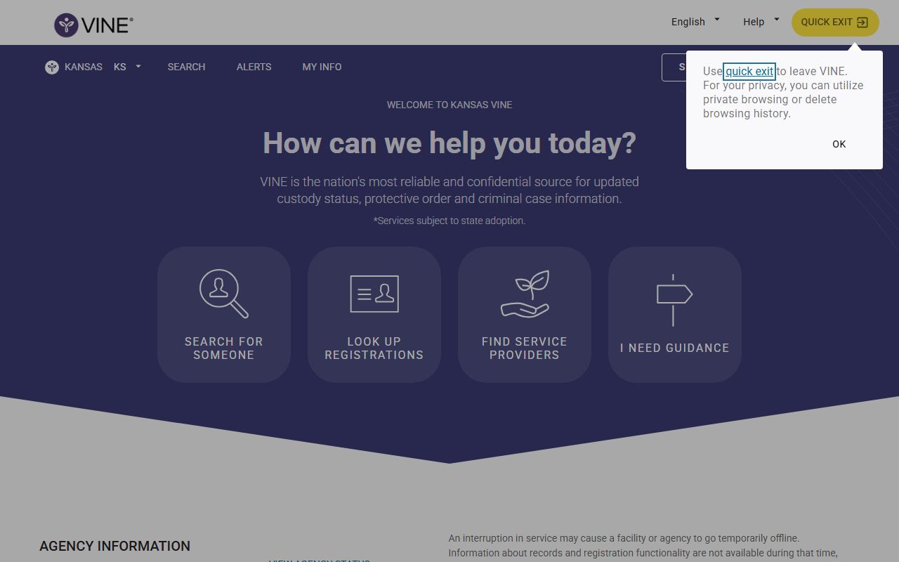 Kansas VINELink custody status portal for Wallace County inmate records