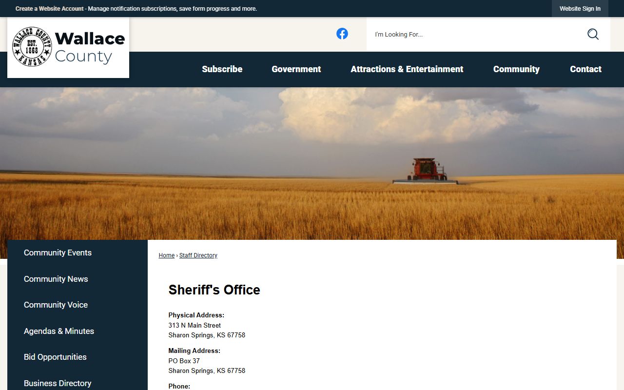 Wallace County inmate records sheriff directory contact information